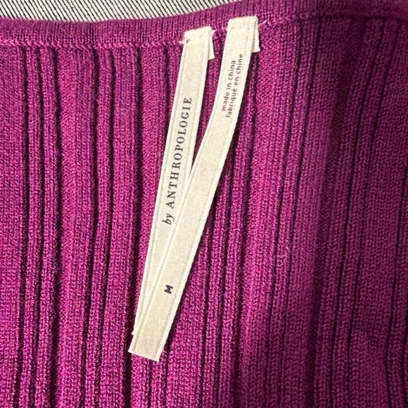 Anthropologie Sweater Top -M Plum Shimmer Ribbed Square Neck Puff Sleeves G-16 - Picture 8 of 8